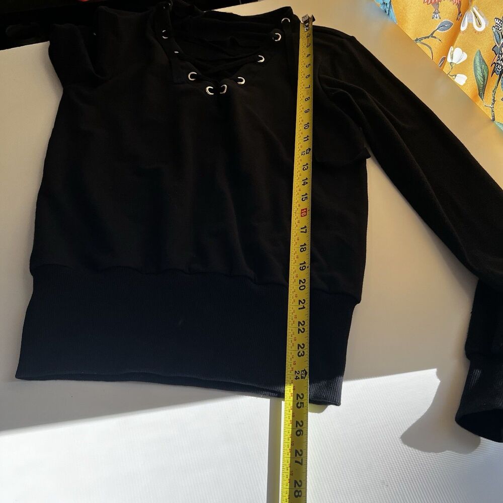 L’AGENCE Top Josilyn Lace Up Terry Sweatshirt Black Size S Casual Office Chic - Picture 8 of 8